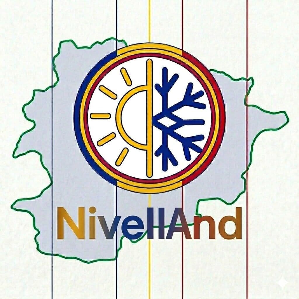 Logotip de NivellAnd sobre el mapa d'Andorra